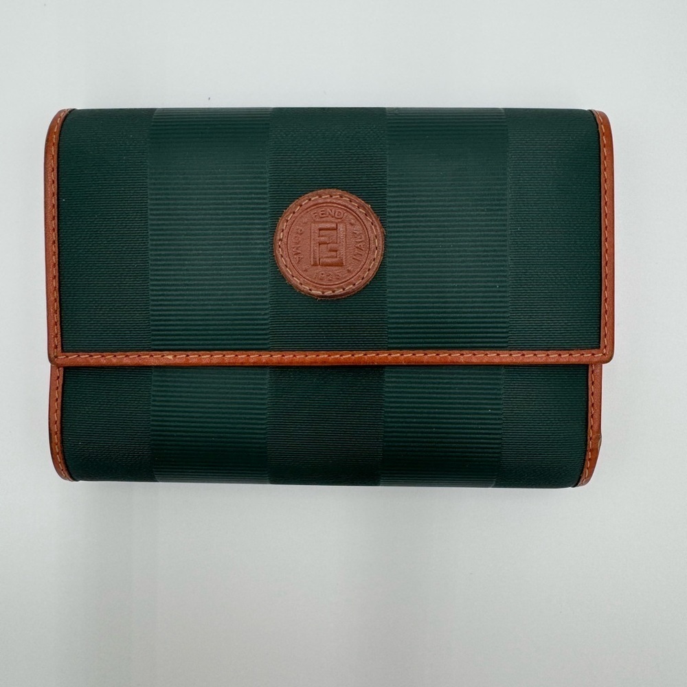 Vintage Fendi Pequin Green Brown Continental Wallet